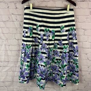 Talbots Black White stripe pleated floral A-Line Knee-Length Skirt sz 10